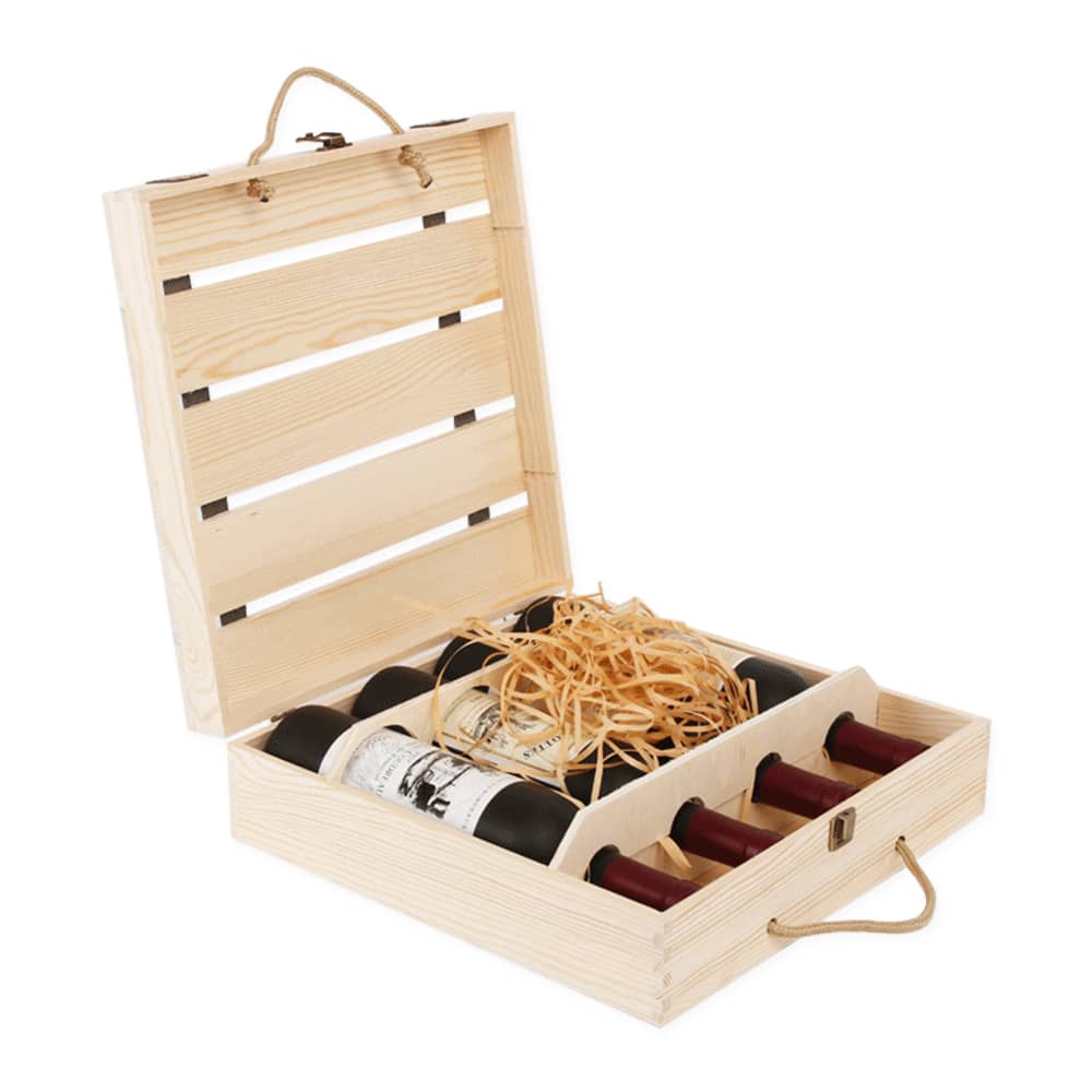 Four Bottle Wooden Wine Box - PCPB570 Image 