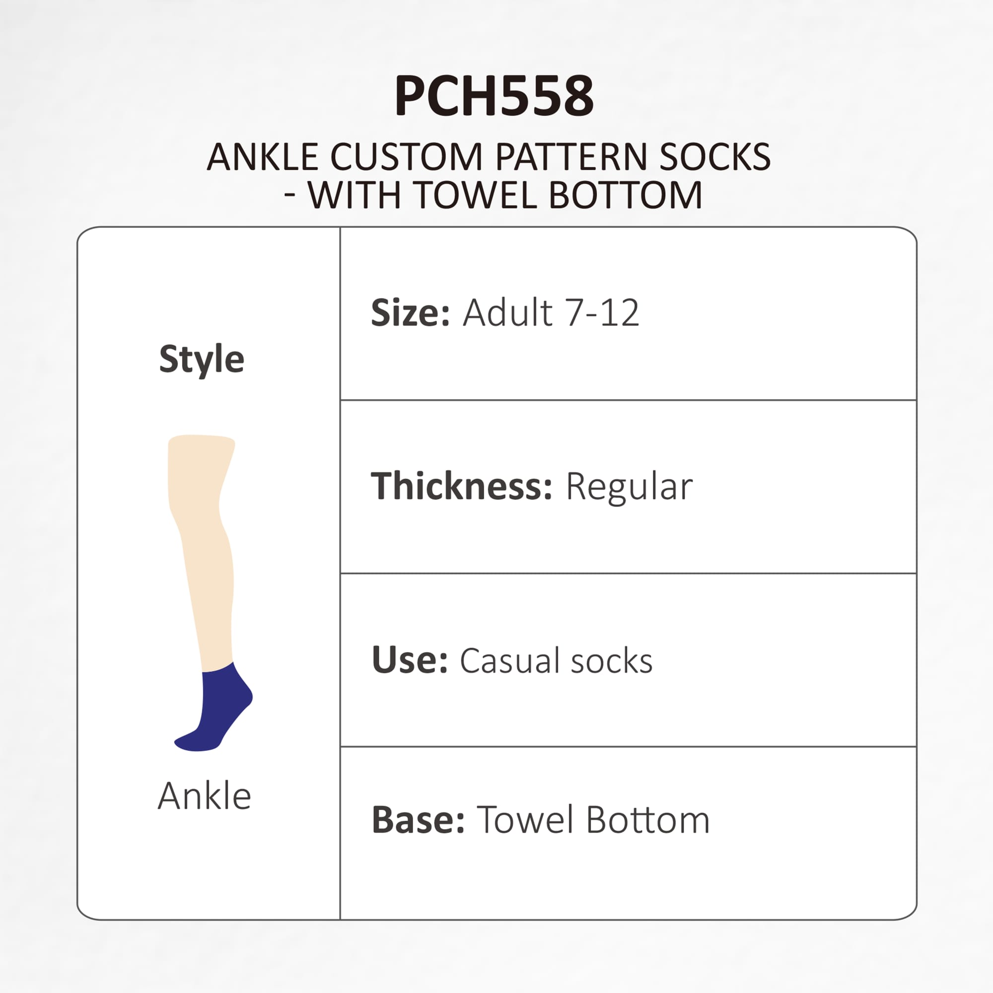 Ankle Custom Pattern Socks - with Towel Bottom - PCH558 Image