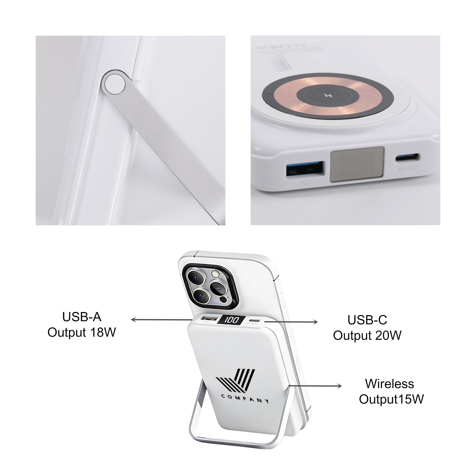 10000mAh Magnetic Wireless  Power Bank with Phone Stand