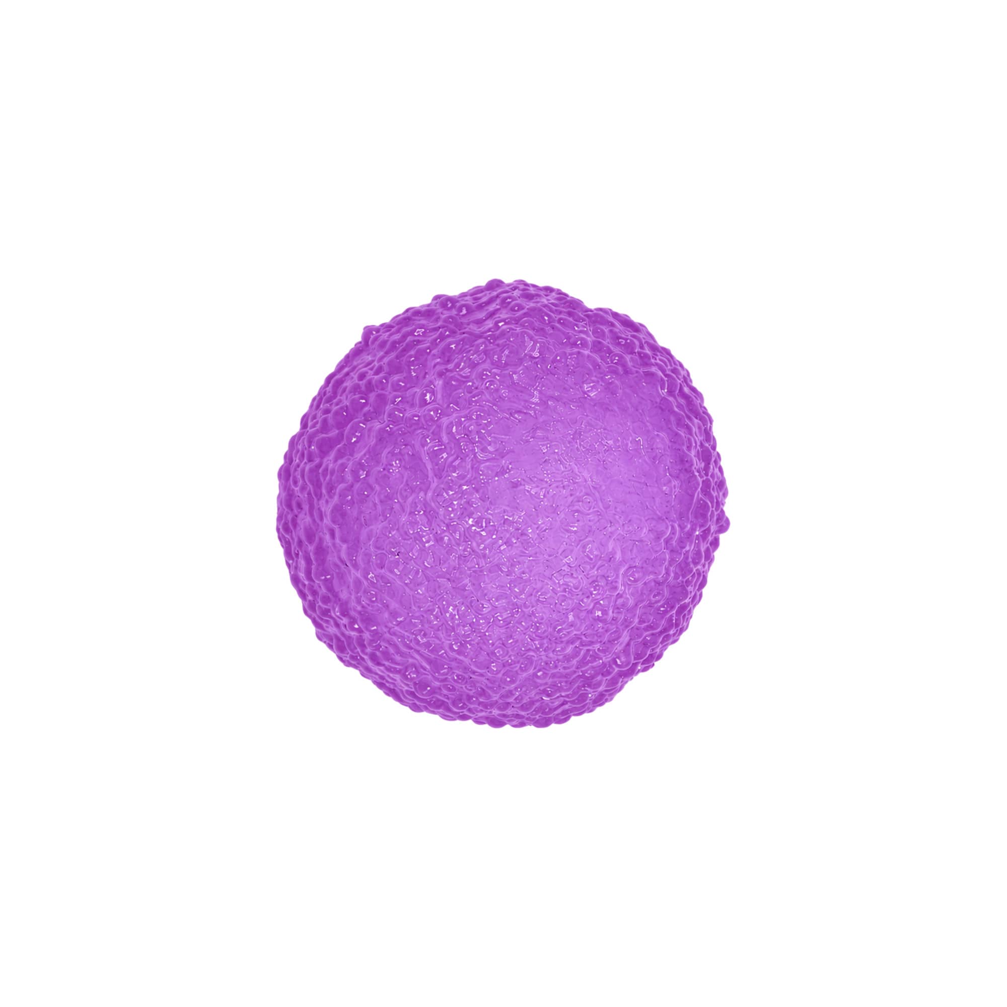 A round, squishy stress relief ball in vibrant purple, featuring a textured surface.