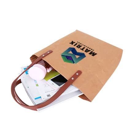 Washable Kraft Paper Bag with PU Handle(390x330x100mm) - PCPB186 Image 