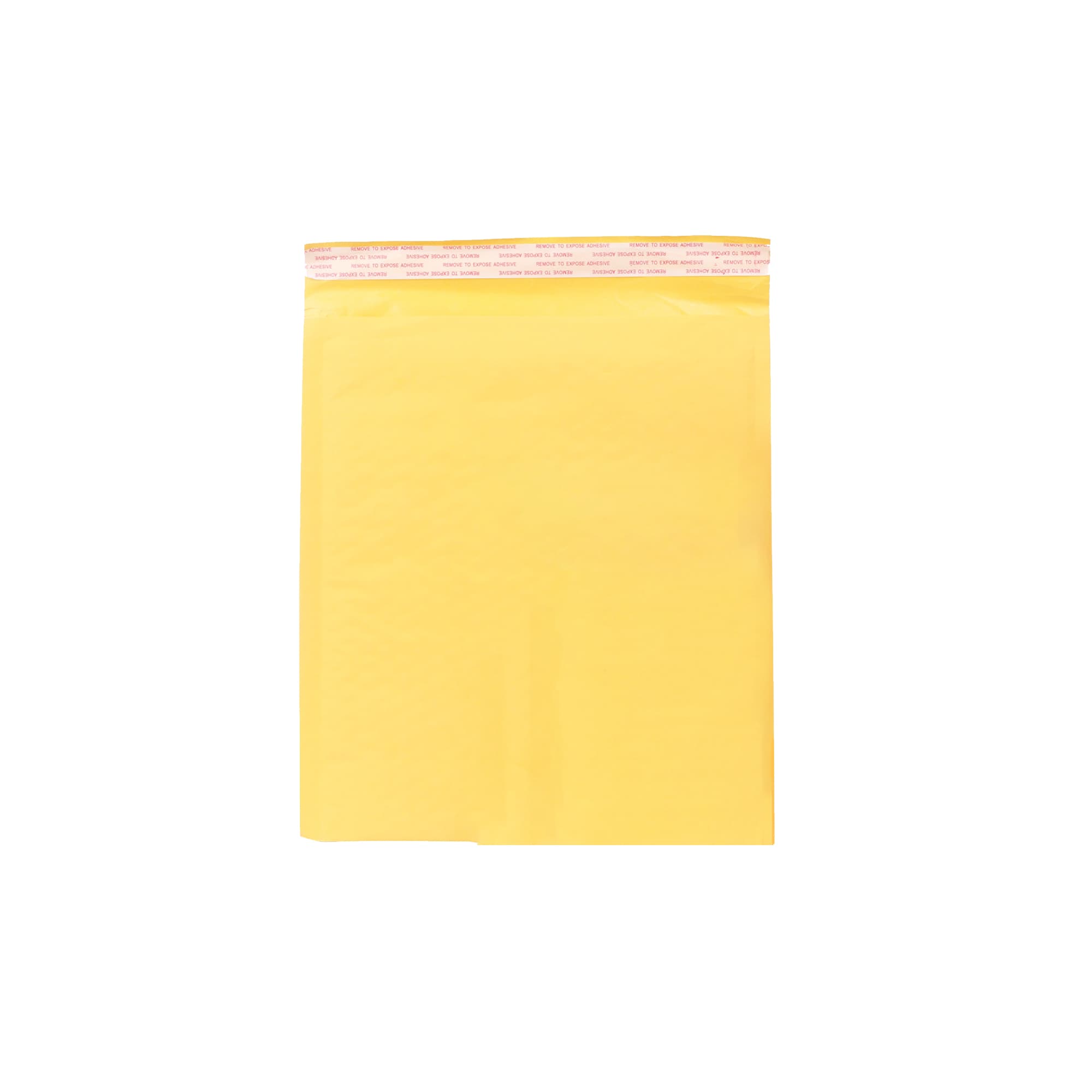 A small padded bubble envelope in yellow, featuring a sealable flap and logo branding at the top.
