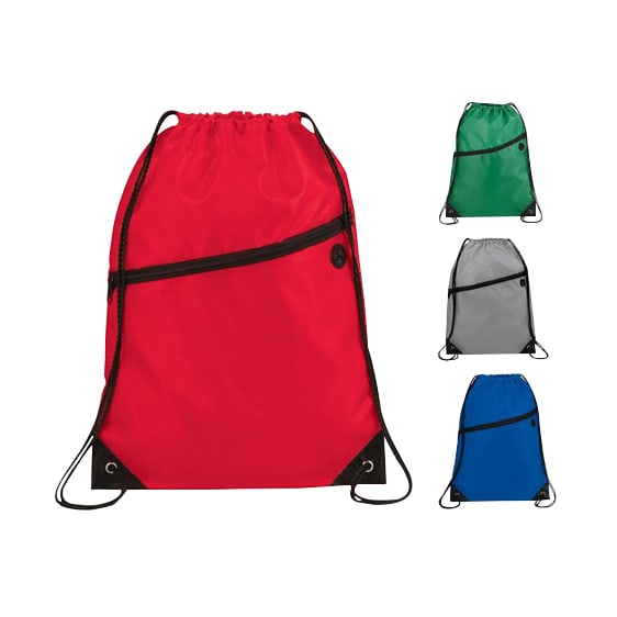 Polyester Drawstring Bag with Zippered Pocket - PCBC600 Image