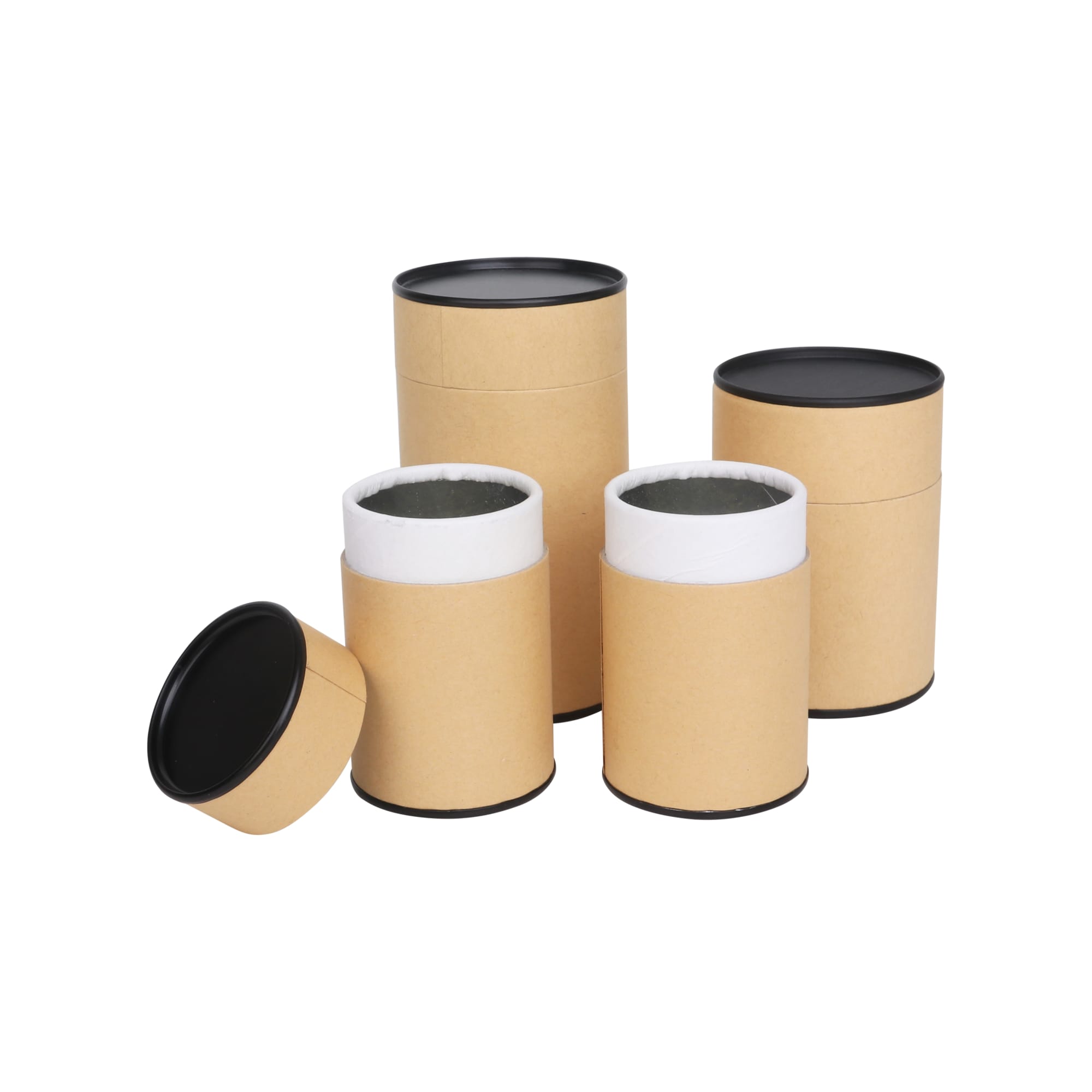 Large Kraft Paper Cylinders with Black Lid (65 x 130mm) - PCPB312 Image 