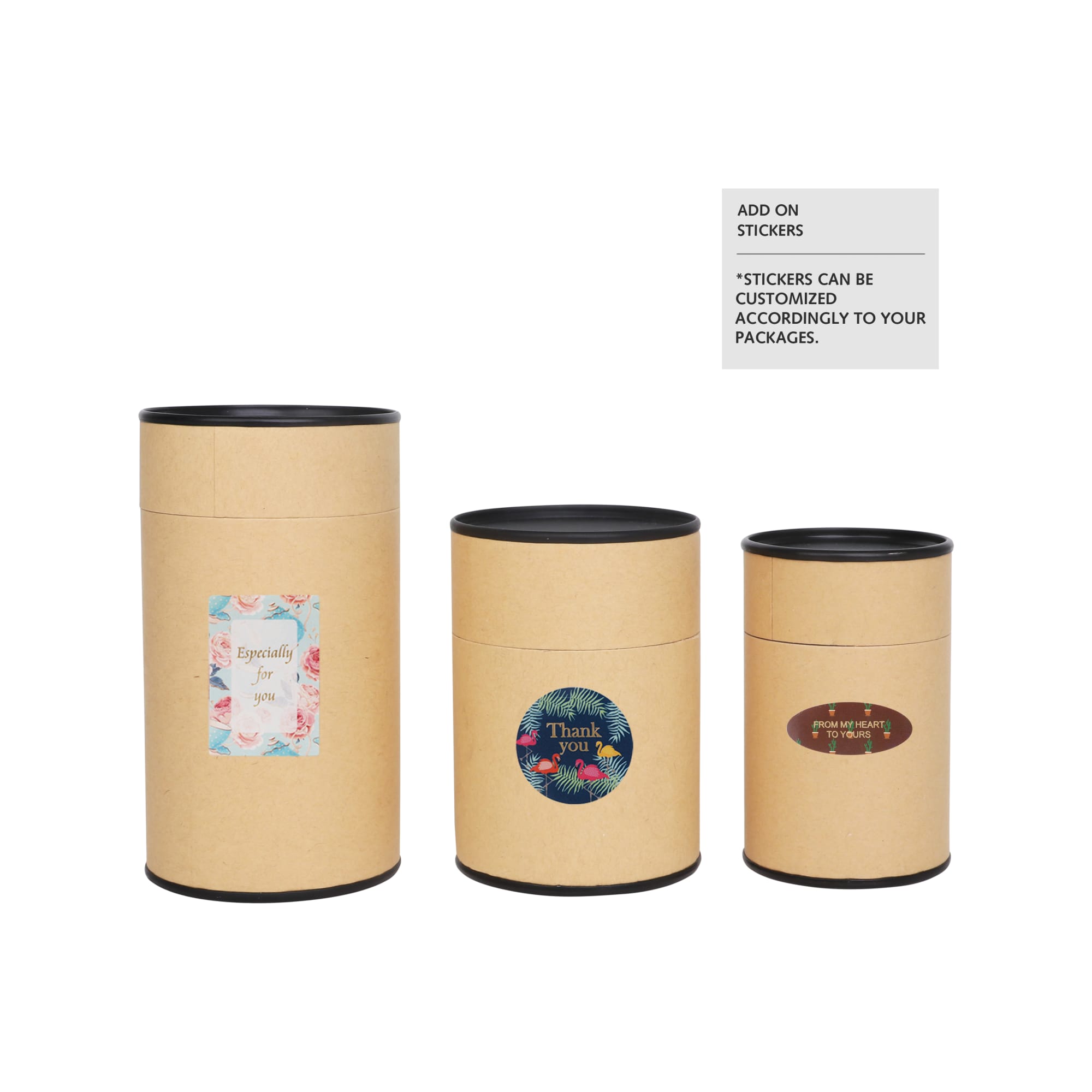 Large Kraft Paper Cylinders with Black Lid (65 x 130mm) - PCPB312 Image 