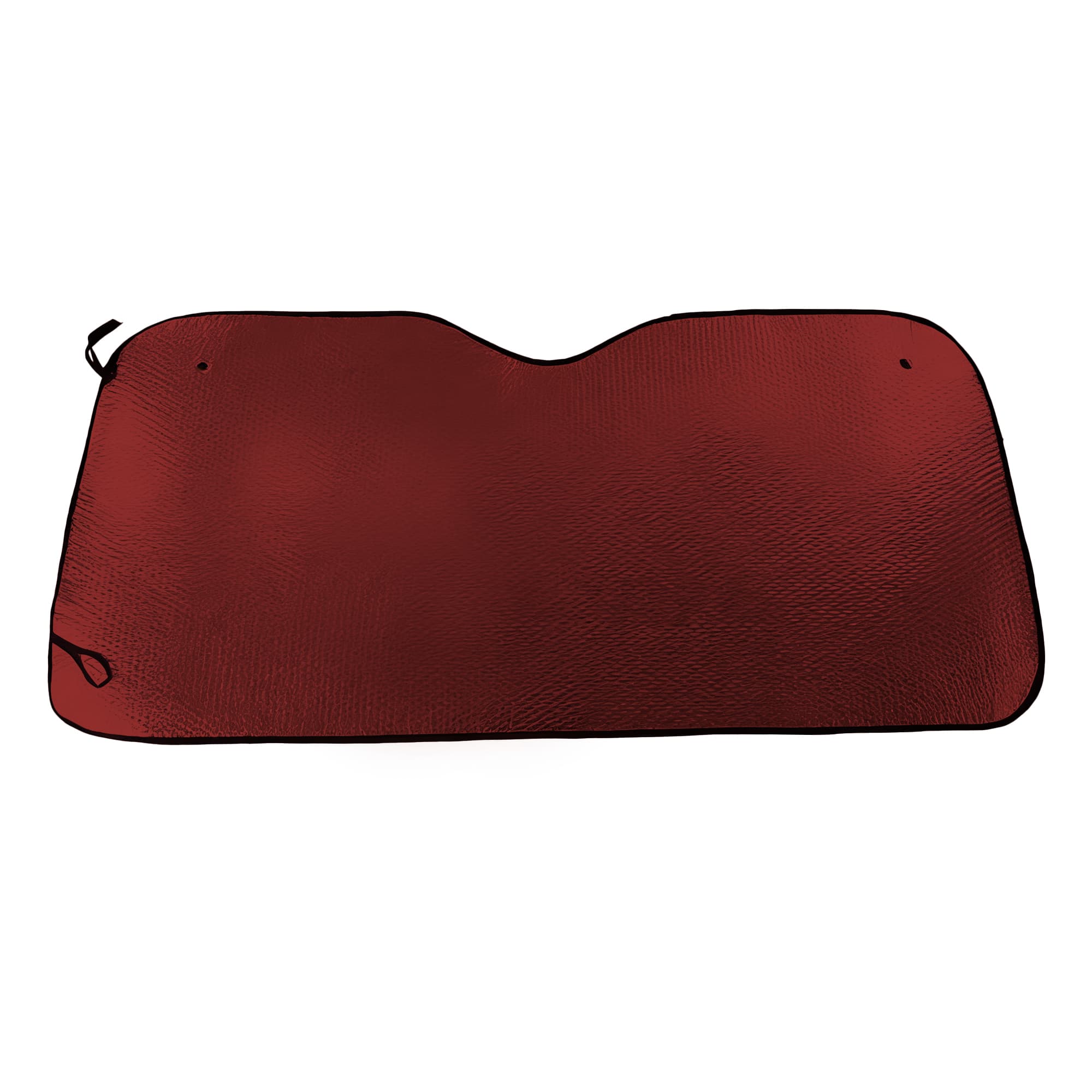 A red bubble aluminium car sunshade with a black trim, featuring eyelets for secure attachment.