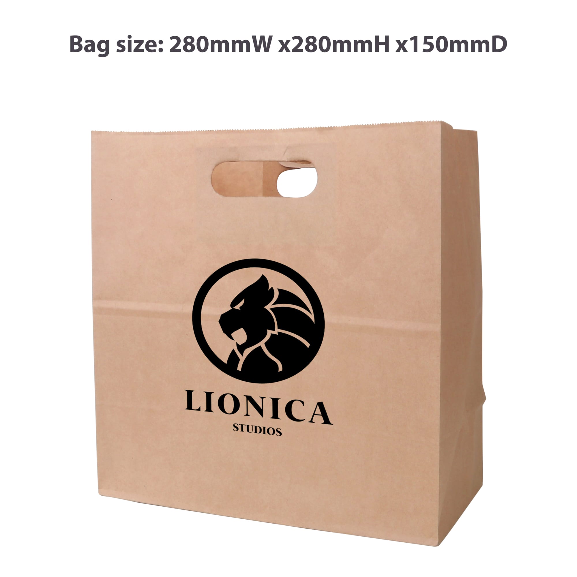Die Cut Brown Kraft Paper Bag (280 x 280 x 150mm) - PCPB190 Image 