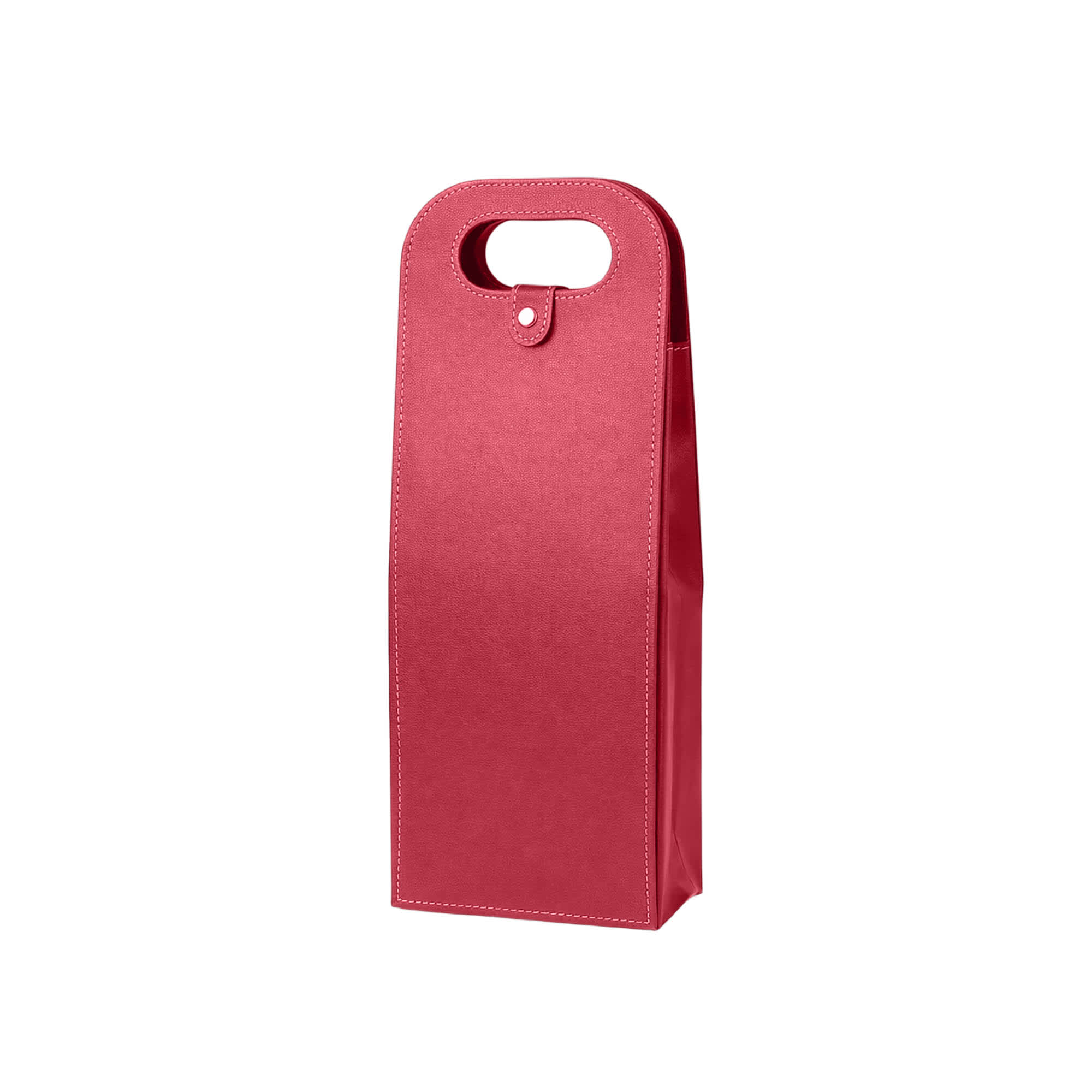 A drink bottle bag in red with a handle, designed to hold two wine bottles. Features a simple, modern design.