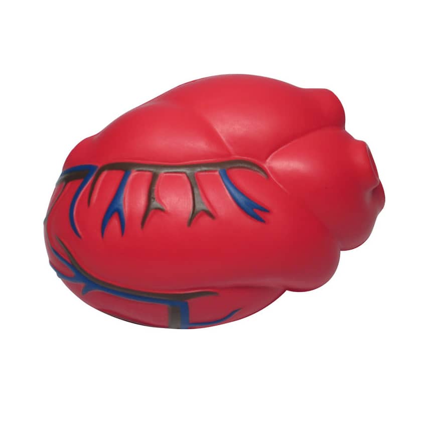 A red heart-shaped stress reliever featuring detailed blue and black veins, designed as a fun keyring accessory.