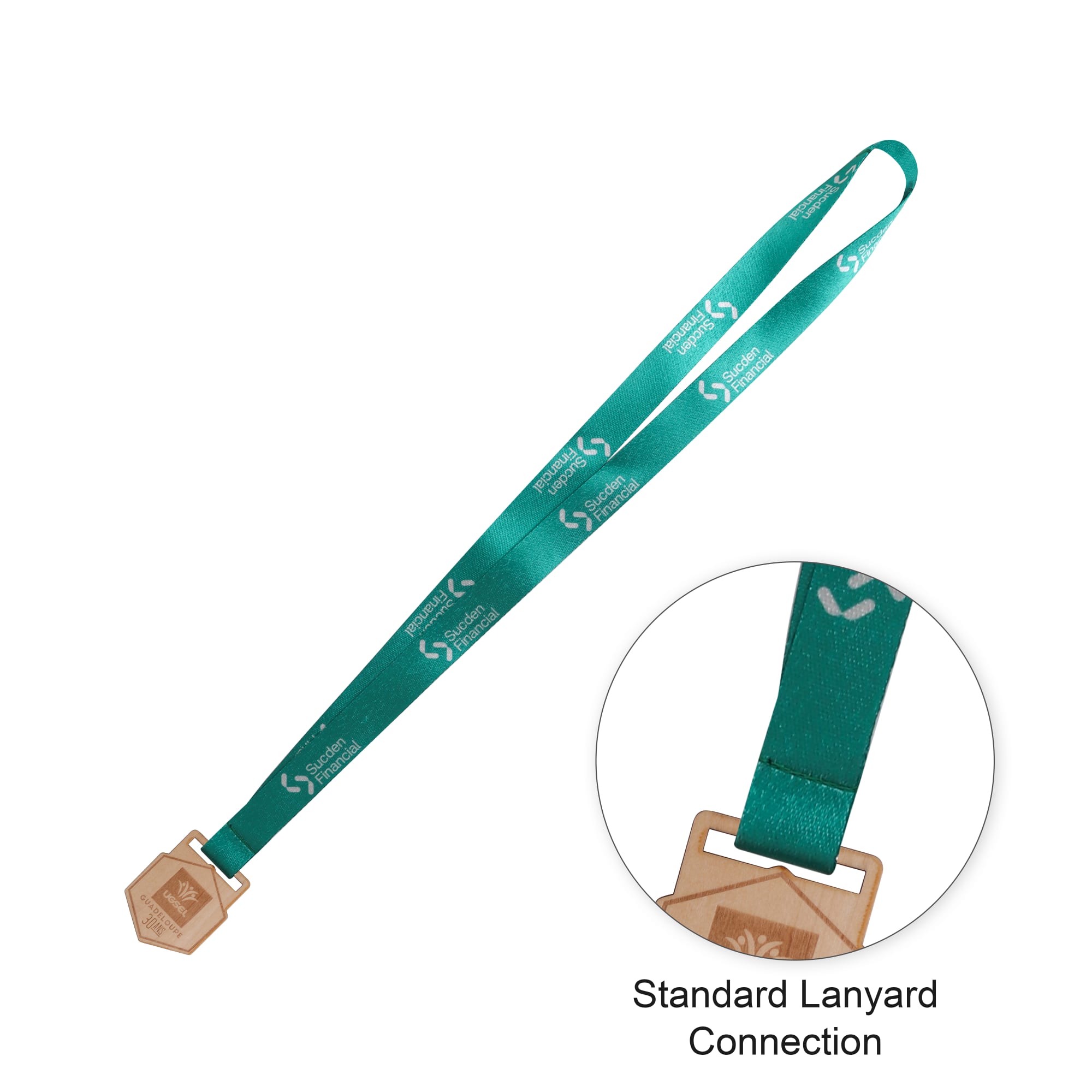 Alternative view of Custom Shaped Wooden Medal with RPET Lanyard