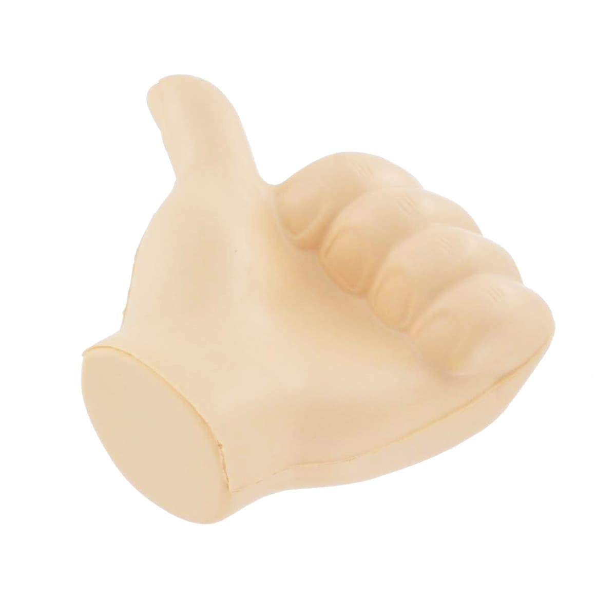 A cream-coloured thumb-shaped stress reliever with a raised thumb design, perfect for reducing stress.