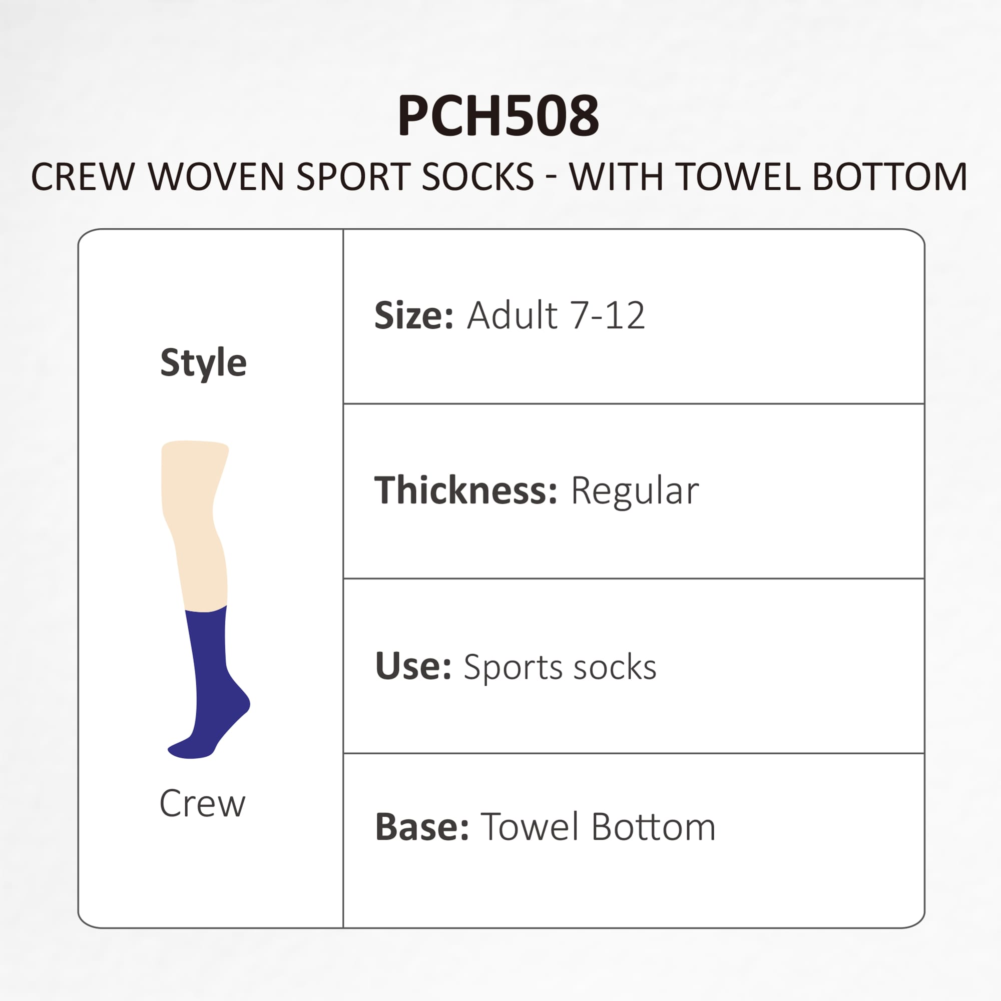 Crew Woven Sport Socks - With Towel bottom - PCH508 Image