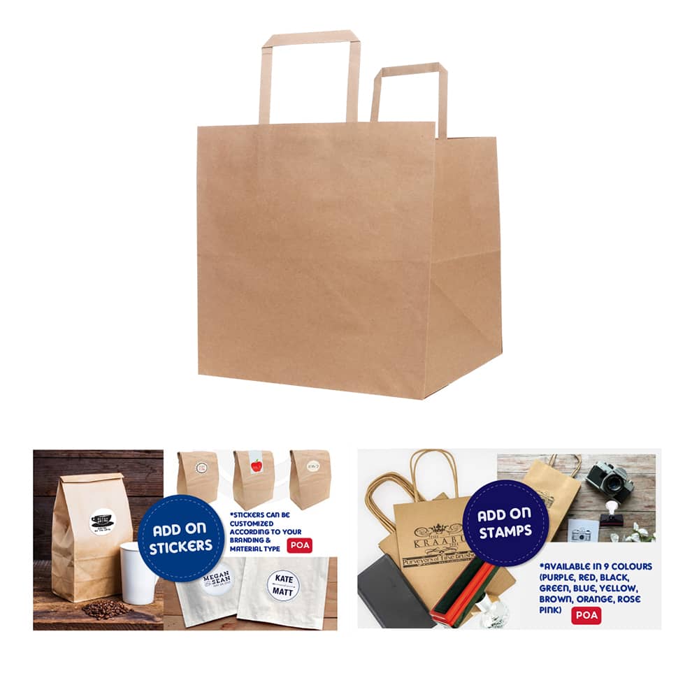 Flat Handle Kraft Paper Bag(250x250x250mm) - PCPB023 Image 