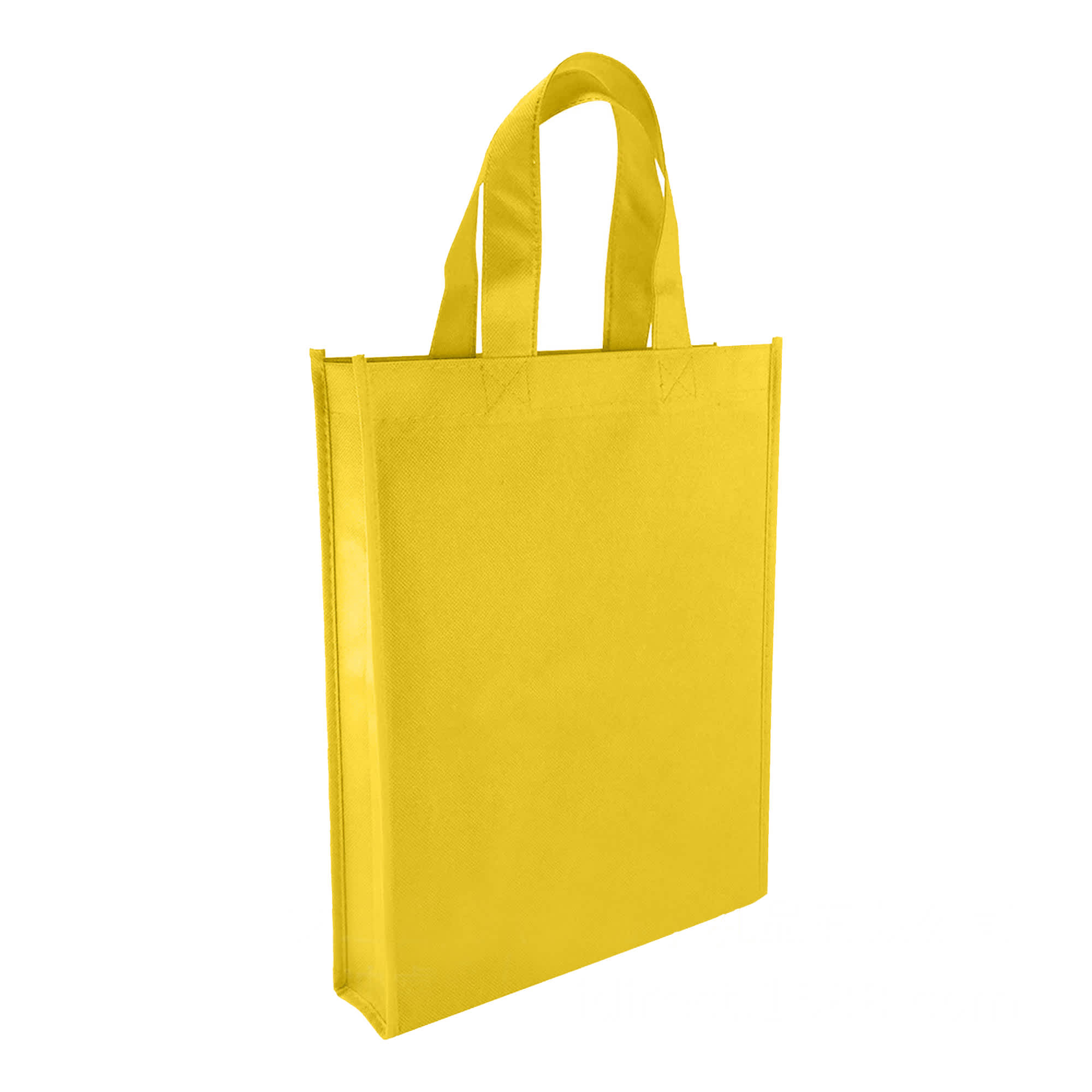 A yellow non-woven trade show bag with dual handles and a simple design. It features a logo on the front.