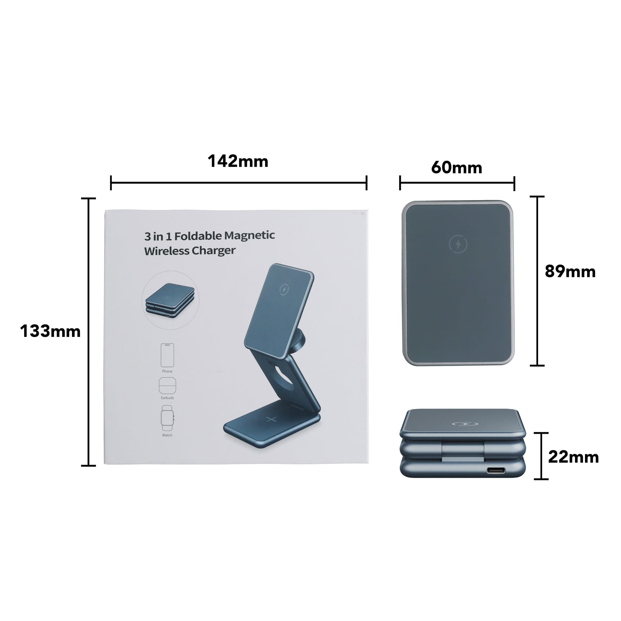 Premium 3 in 1 Foldable Wireless Charger Stand - PCT284B Image 