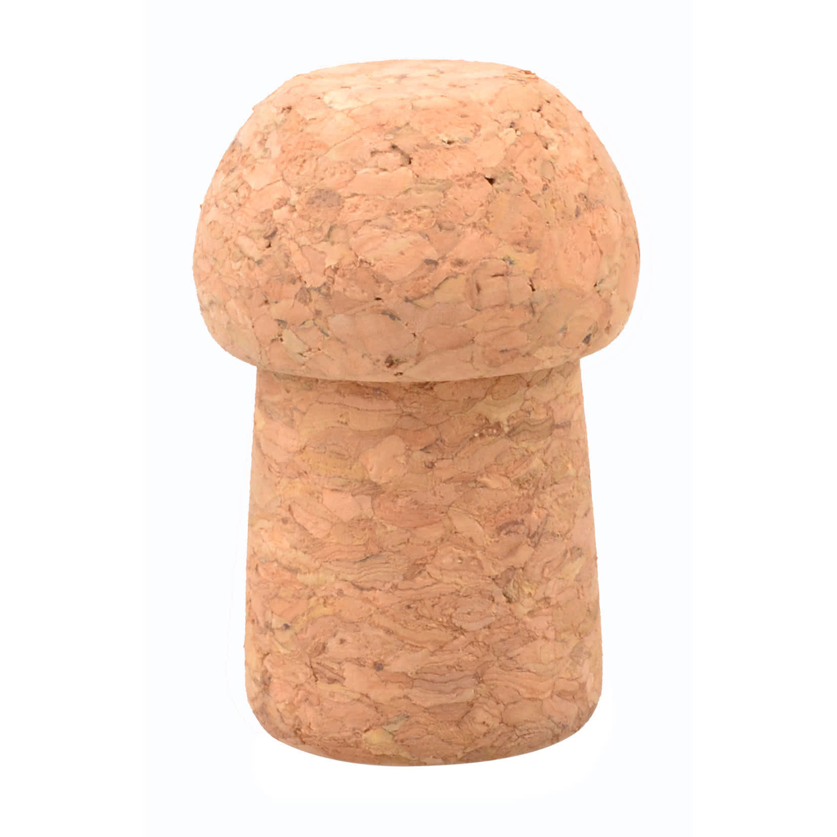 A champagne cork-shaped flash drive in natural cork colour with a smooth texture and rounded top.