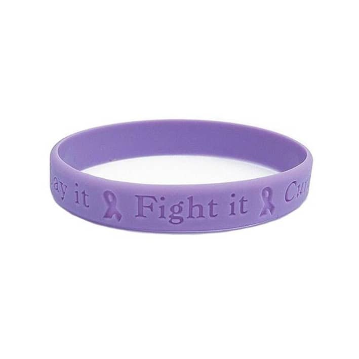 A purple debossed wristband featuring a logo and embossed text. Suitable for exhibitions and events.
