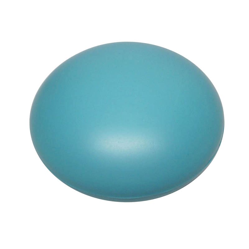 A round tablet-shaped stress reliever in a vibrant turquoise colour. It features a smooth, matte finish.