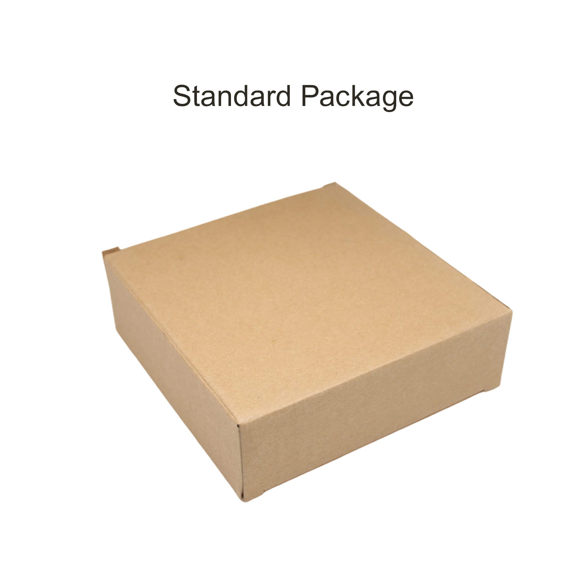 A brown cardboard box with a square shape, designed for packaging and delivery.