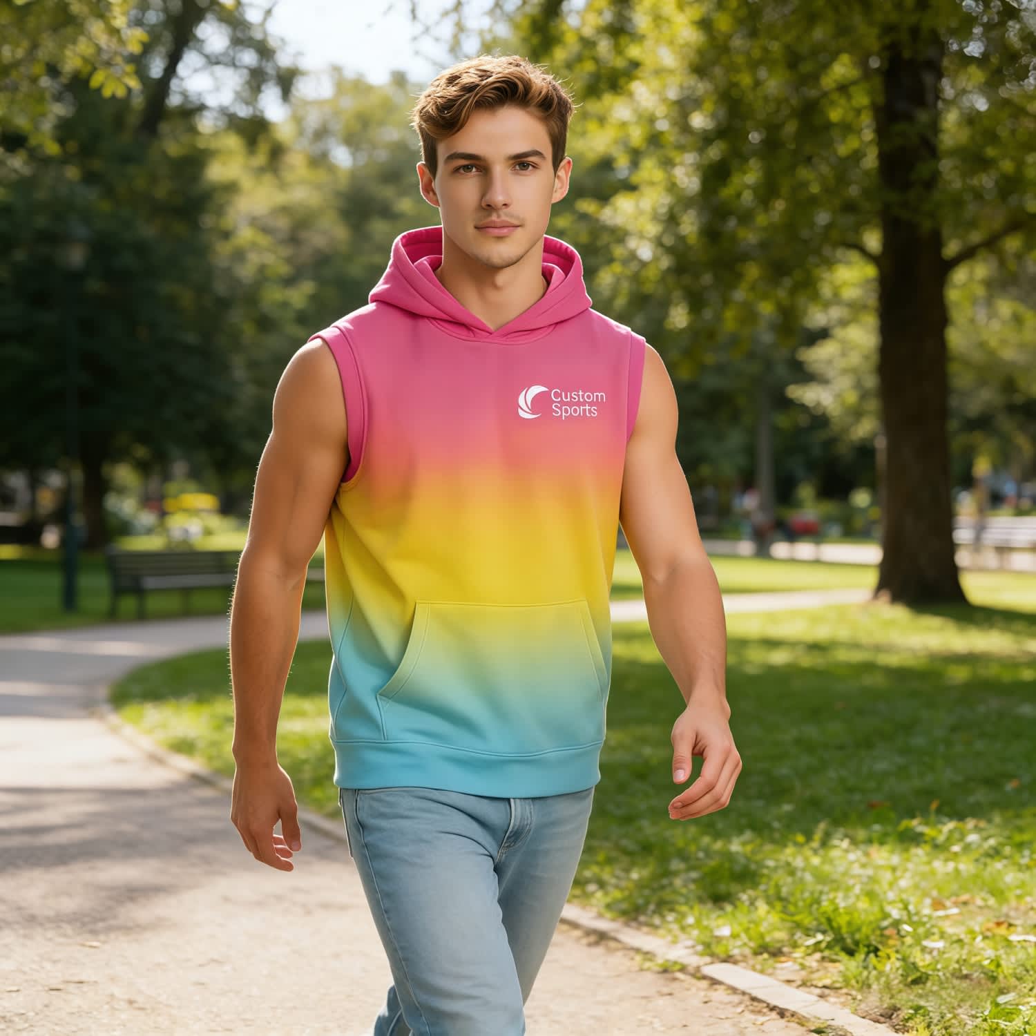 Alternative view of 100% Polyester Micro Mesh Sublimated Sleeveless Hoodie With Pocket