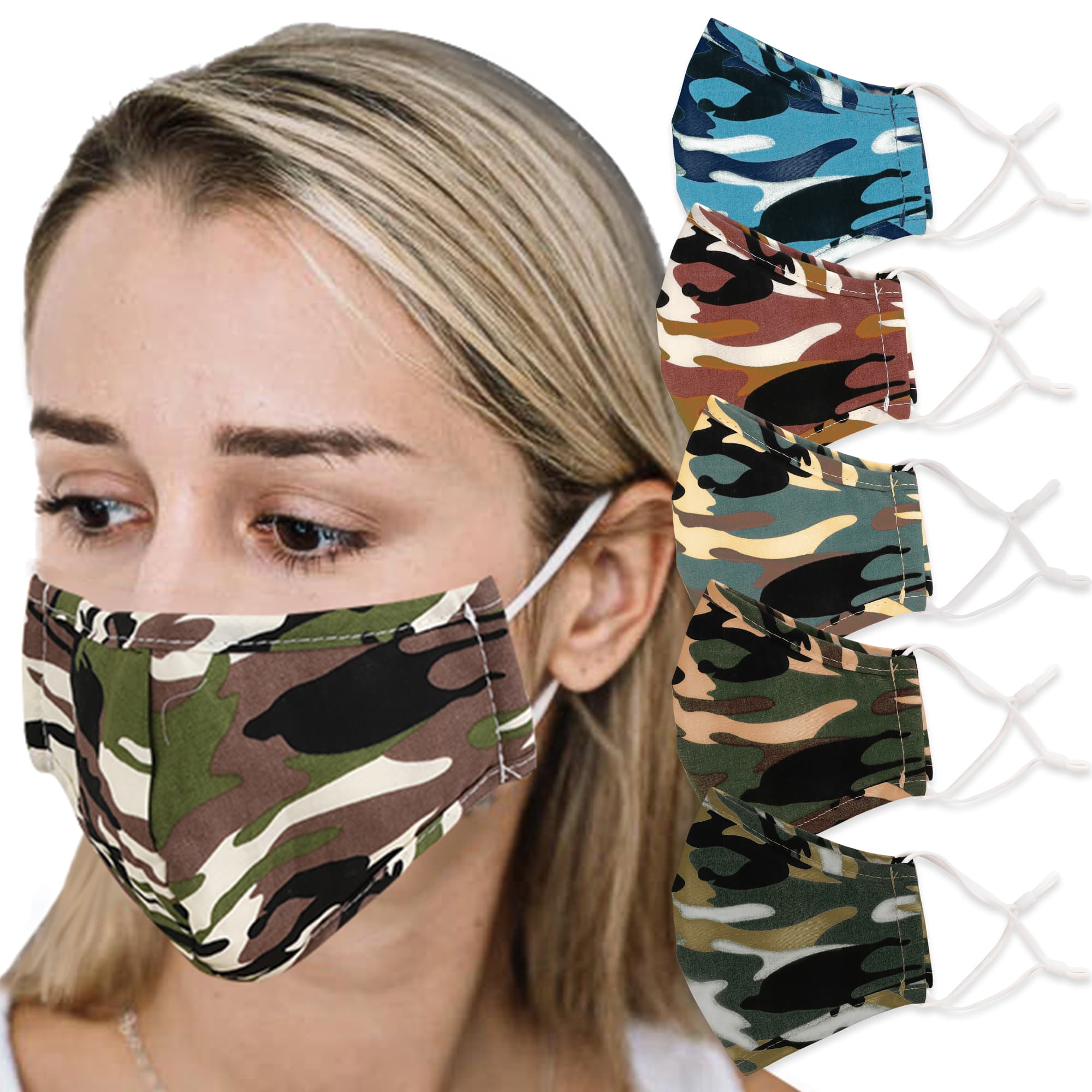 4-Ply Fabric Camouflage Pattern Reusable Face Mask -6 Designs Available