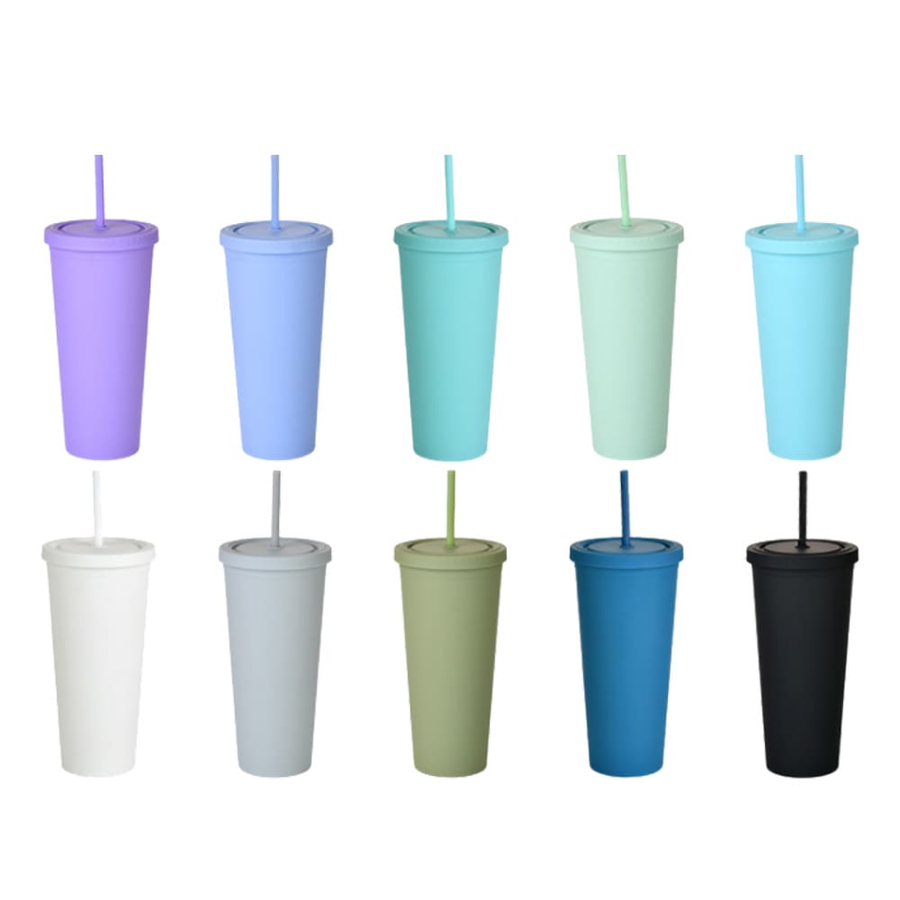 24oz Matte Plastic Cups with Lids & Straws - PXD279 Image 