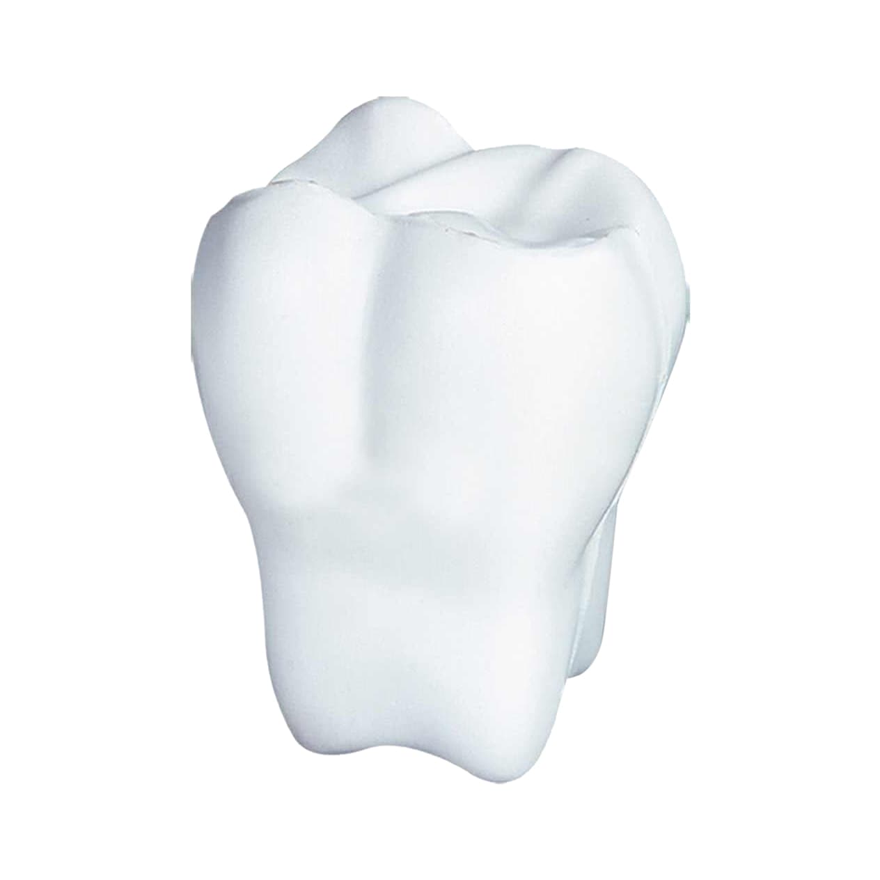 A white tooth-shaped stress reliever, designed as a fun stress keyring, featuring a simple three-dimensional design.
