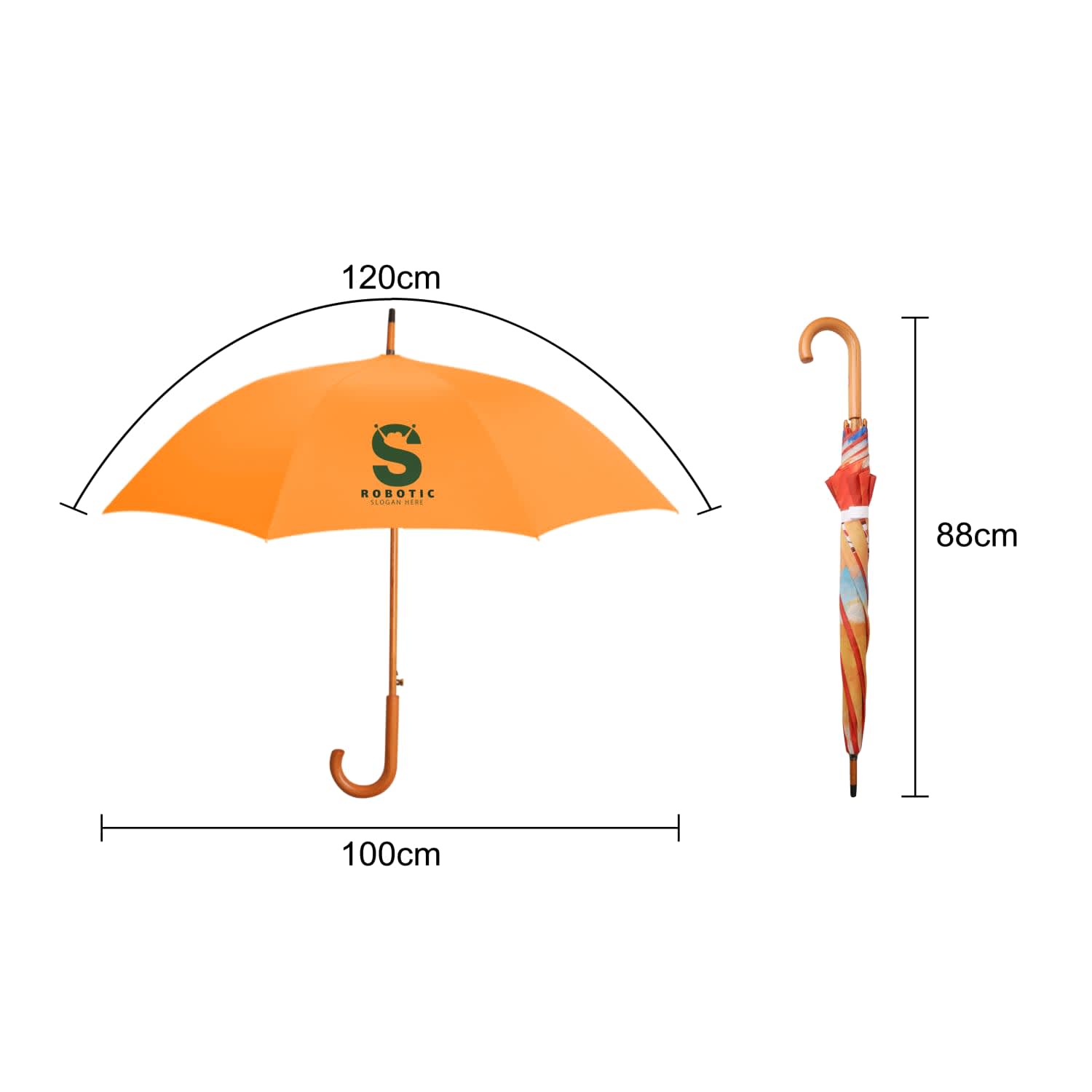RPET Wooden Umbrella with Curved Handle - PCH908 Image 