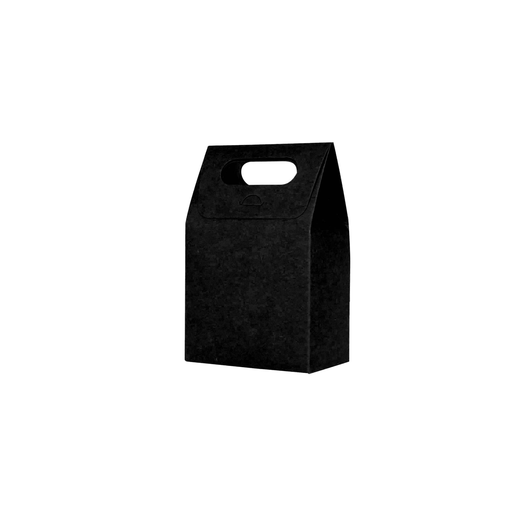 A black die-cut handle bag, measuring 160x260x90mm, with a simple design and a carry handle on top.