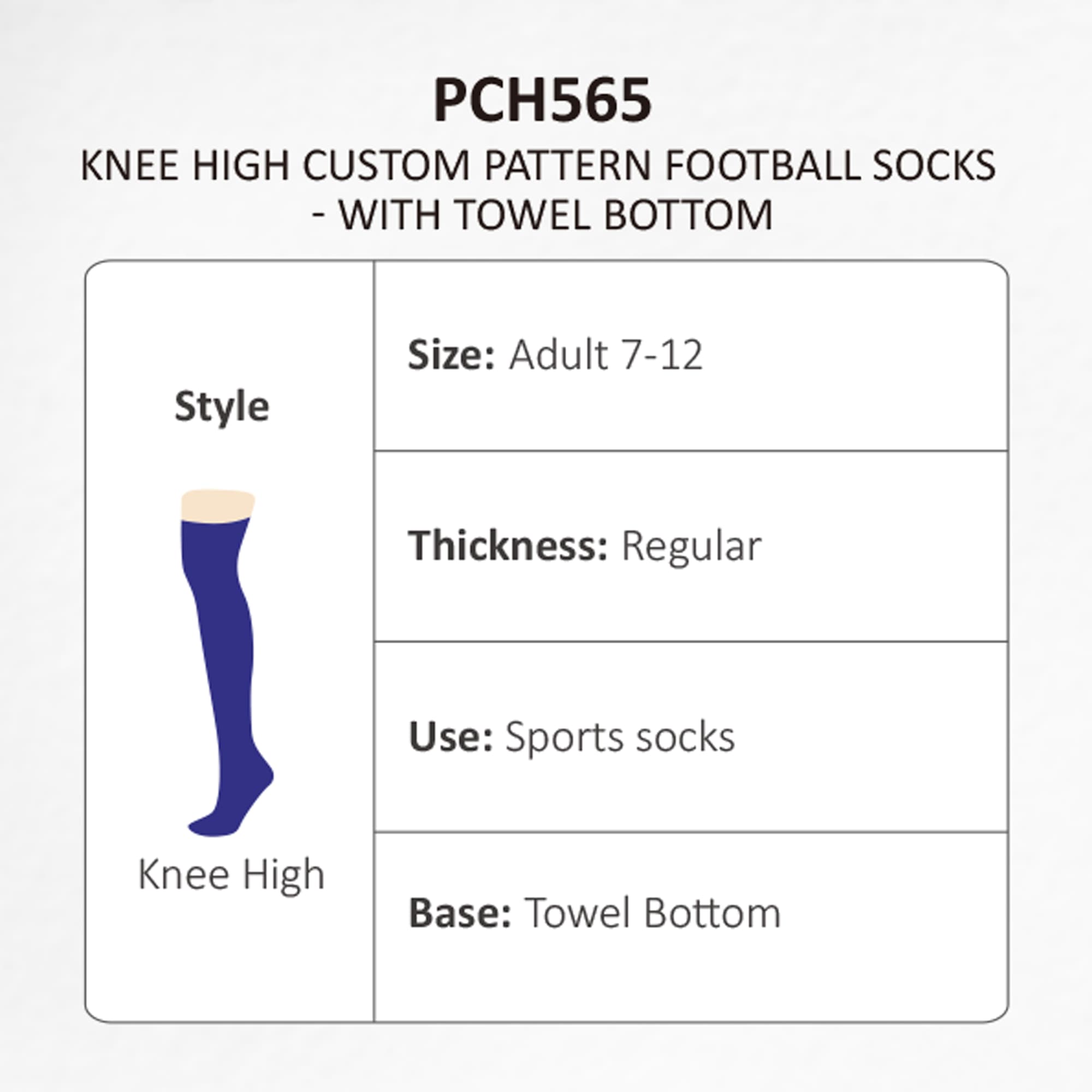Knee High Custom Pattern Football Socks - with Towel Bottom - PCH565 Image 