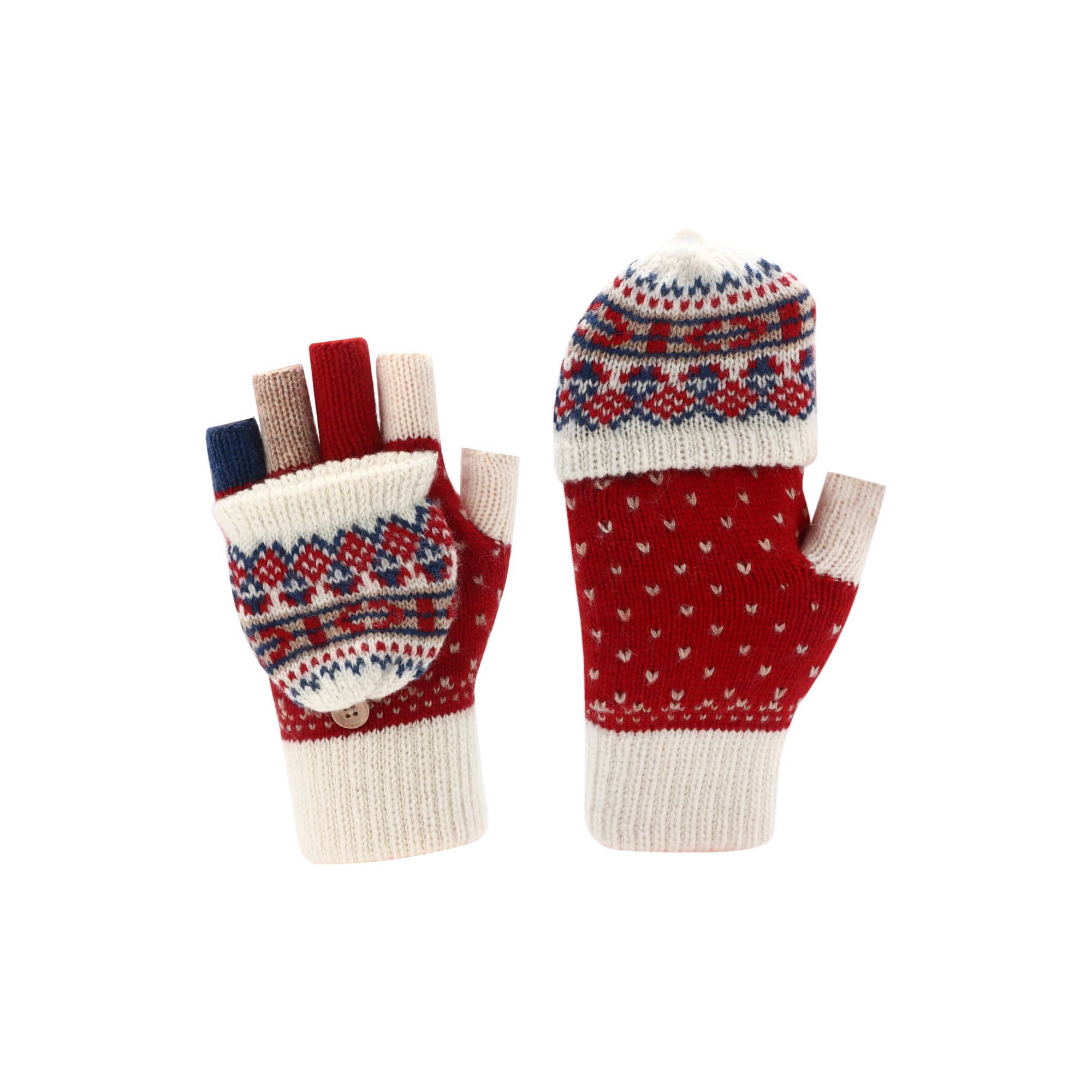 Alternative view of Adults Jacquard Fingerless Gloves with Flip Cover
