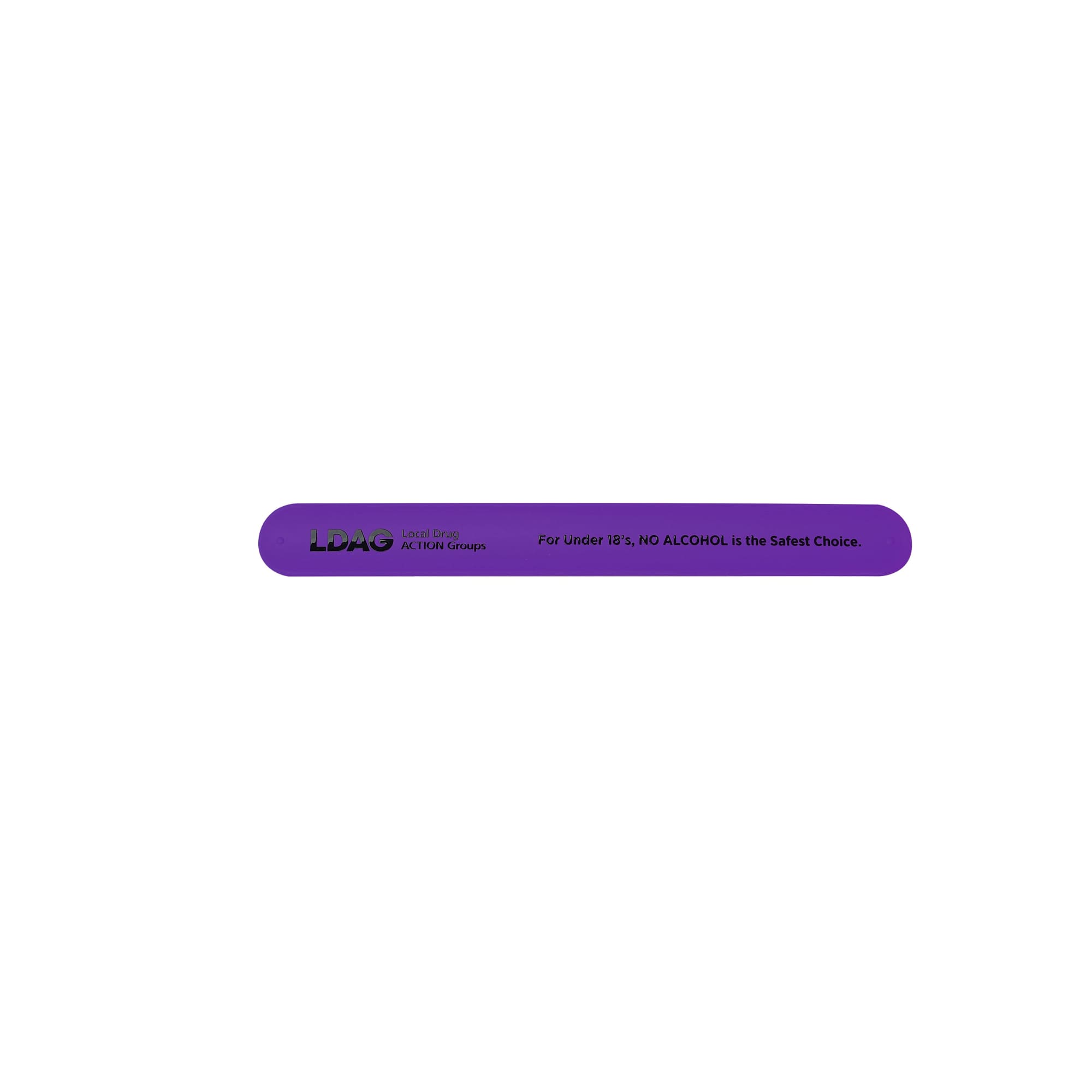 A purple silicone slap band with a logo, designed for promotional use.