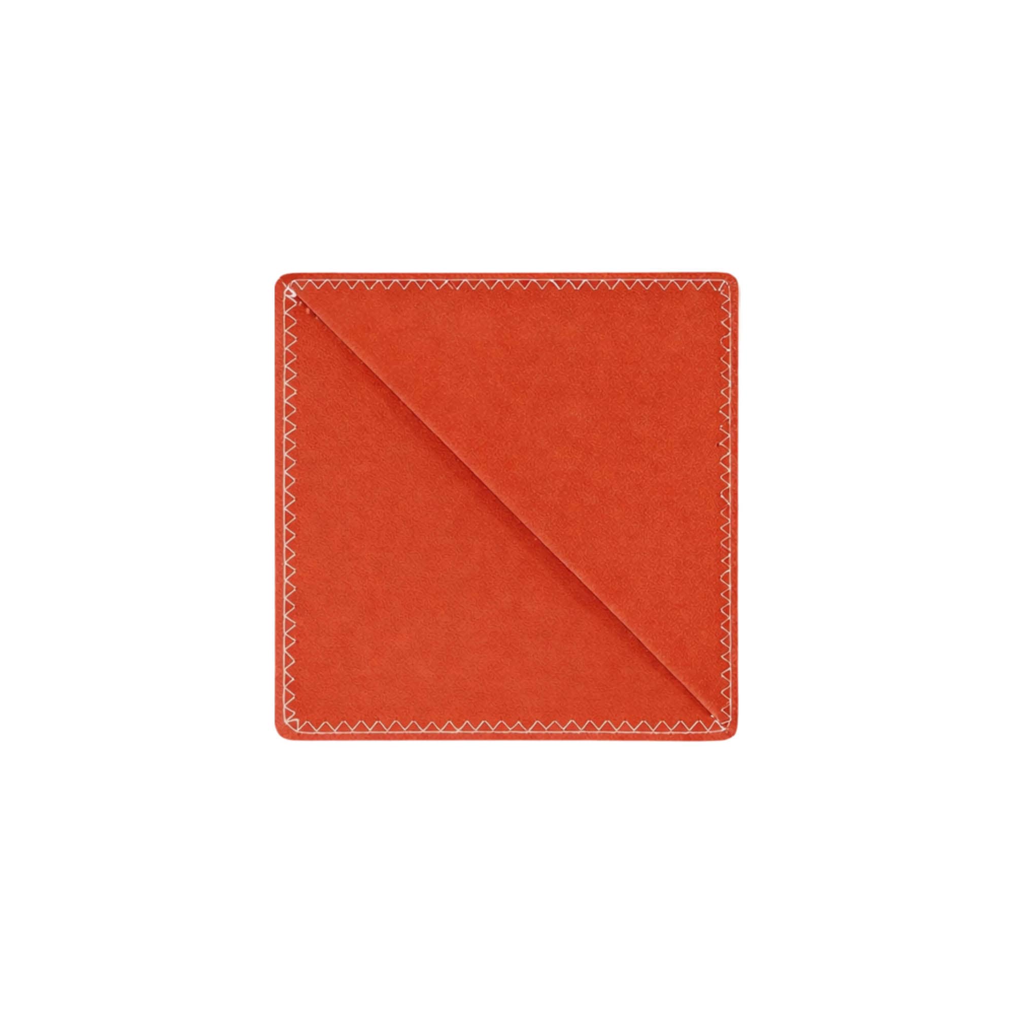 An orange PU bookmark with white stitching around the edges, featuring a folded corner design.