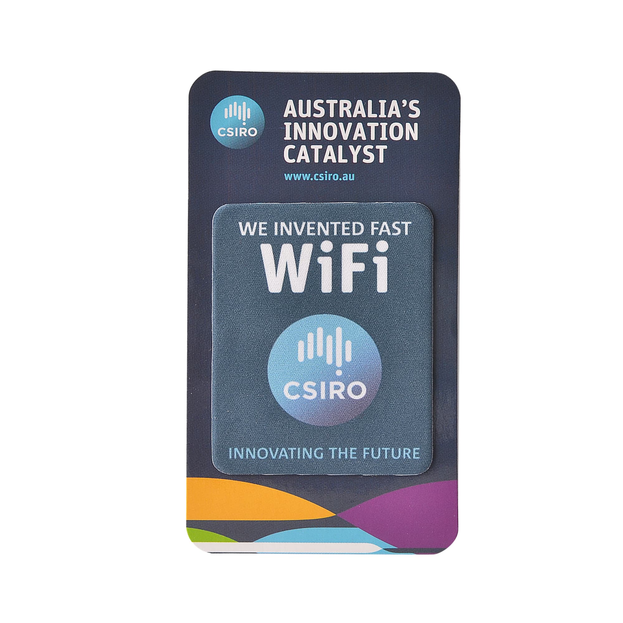 A promotional phone screen cleaner featuring a blue design with an organisational logo.