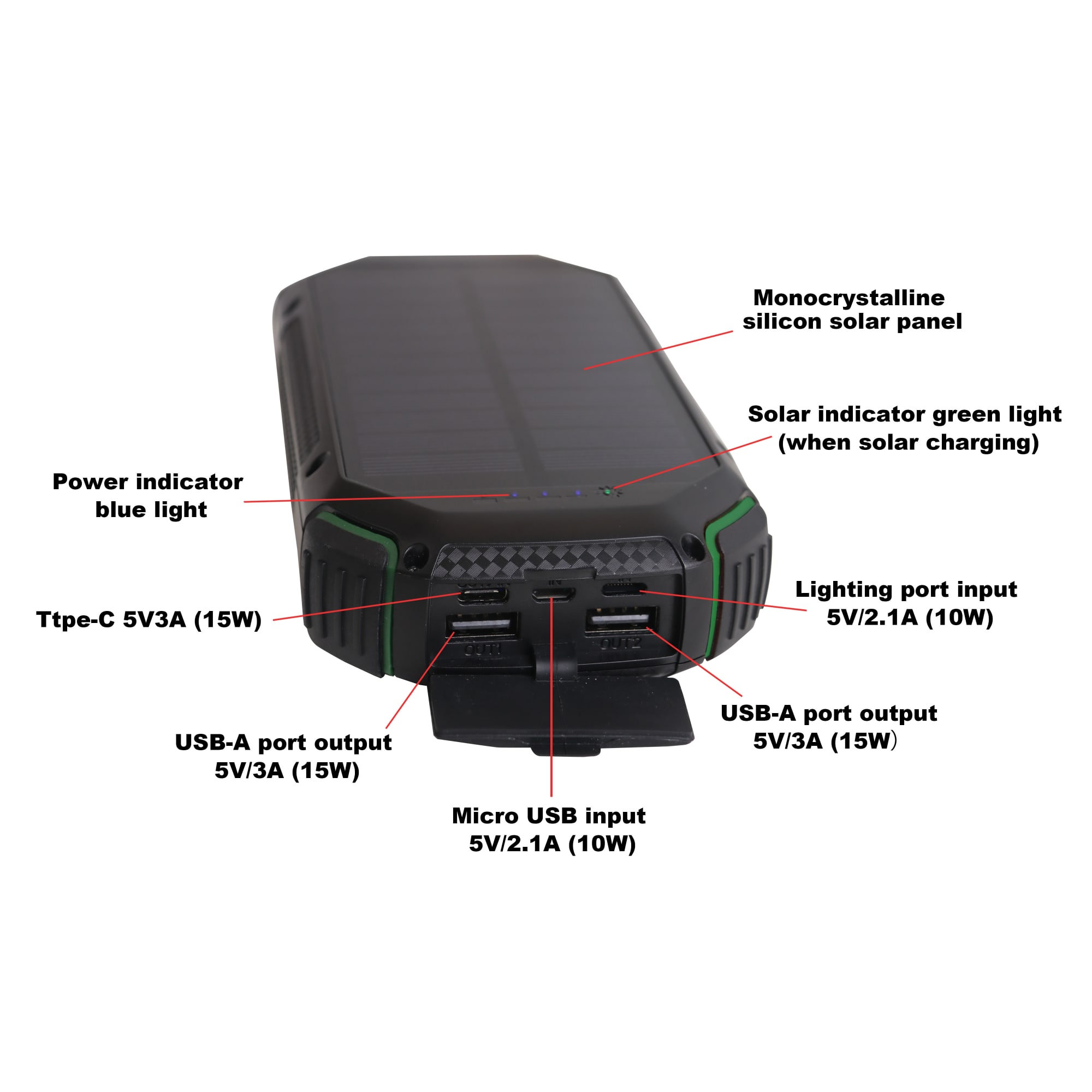 20000mAh Outdoor Solar Wireless Power Bank - PCB178 Image