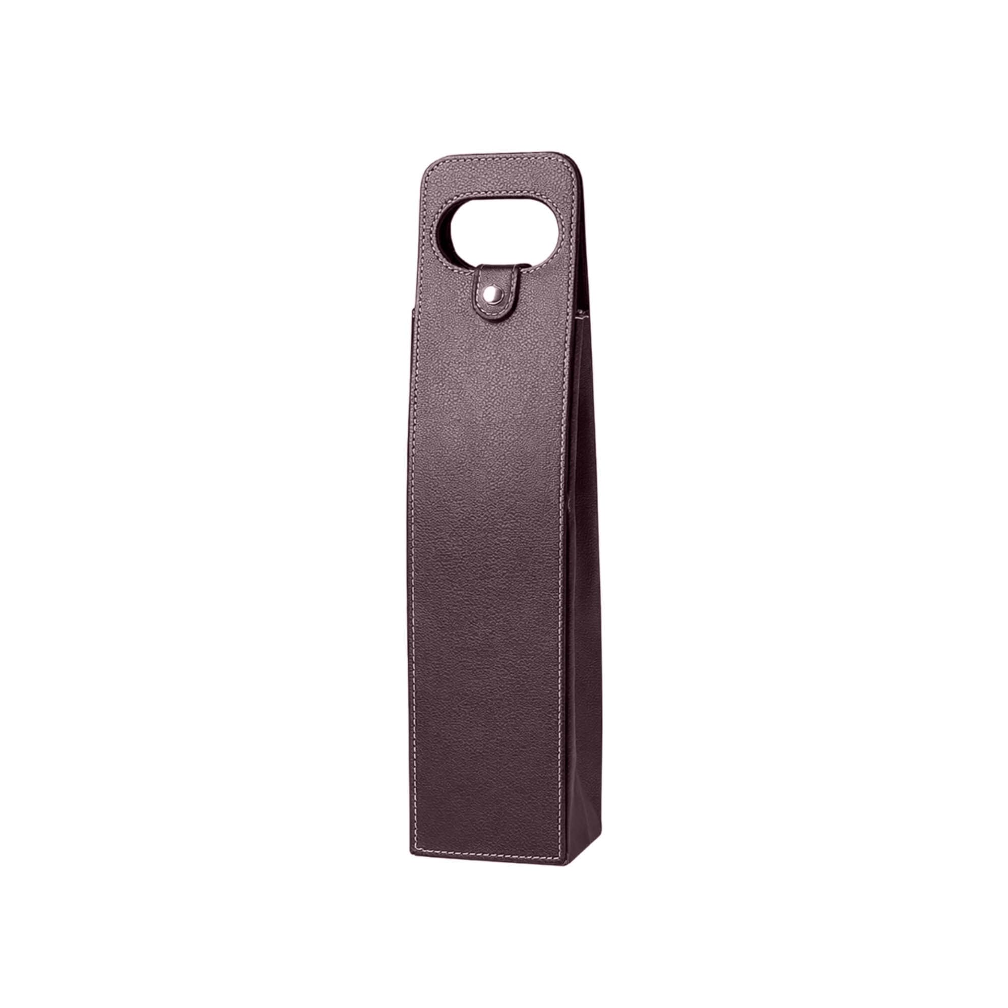 A wine bottle bag in a dark purple colour with a handle and single compartment for holding one bottle.