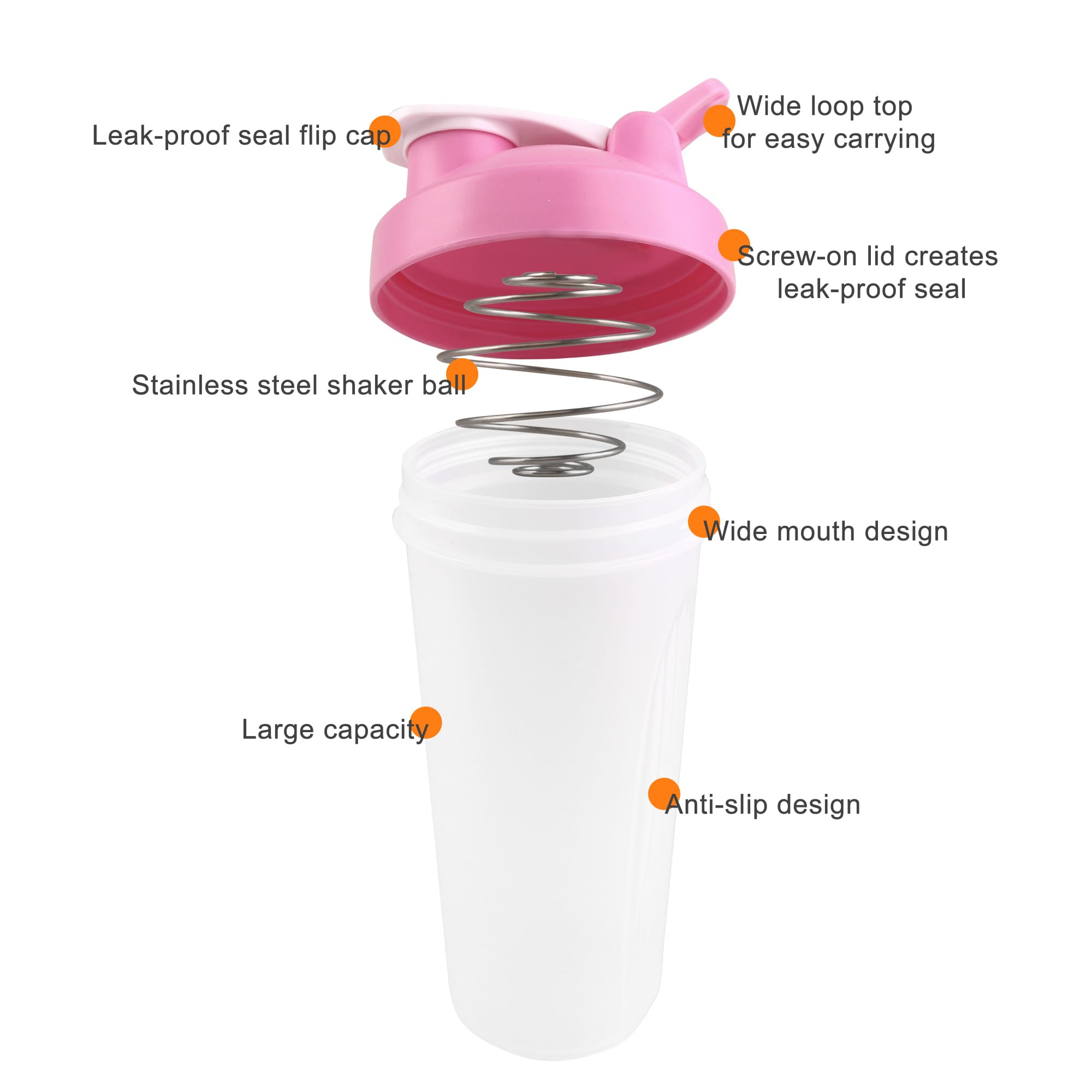 BPA Free Fitness Shaker Bottle with Loop 600ml