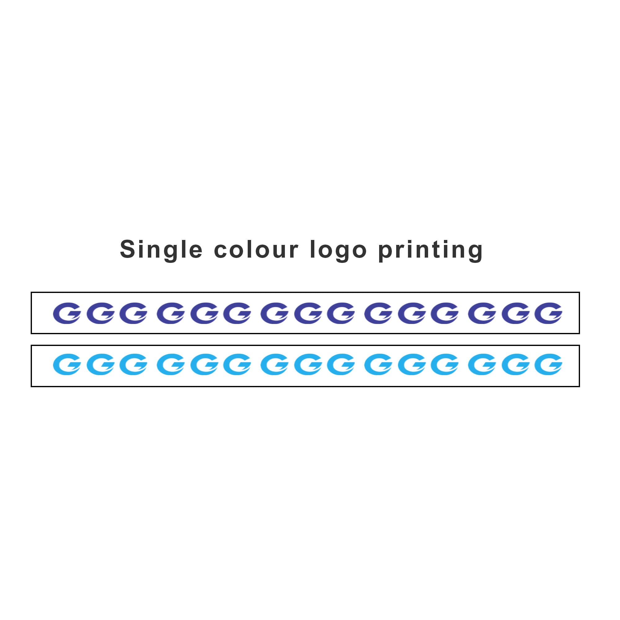 A roll of BOPP white packaging tape featuring repeated single colour logos in blue and purple.