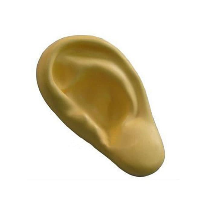 A yellow ear-shaped stress reliever designed as a keyring, featuring a simple and smooth texture.