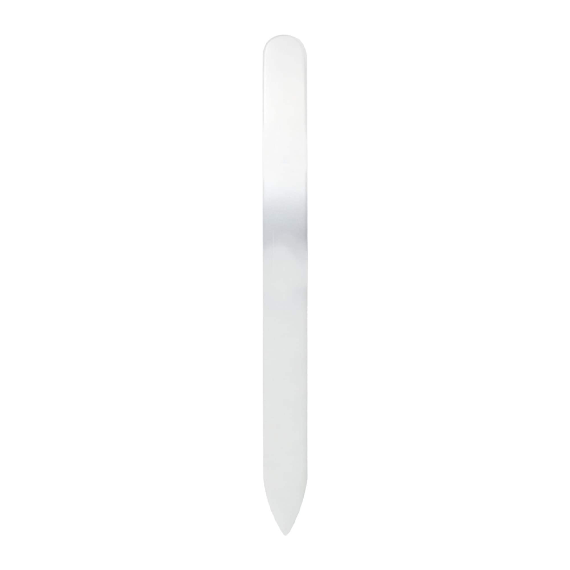 A gradient glass nail file in a sleek, elongated design, featuring a smooth, reflective surface.