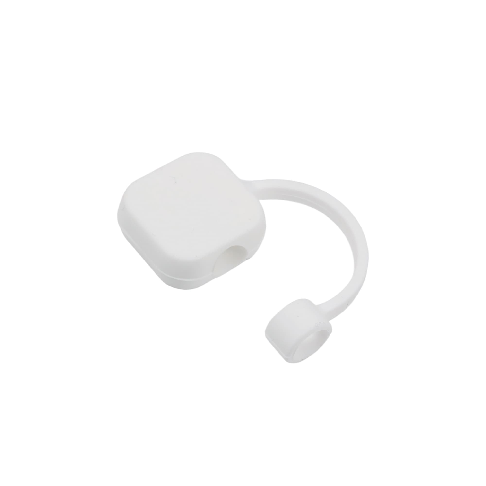 A drink bottle accessory featuring a white square silicone straw cover with a curved attachment.