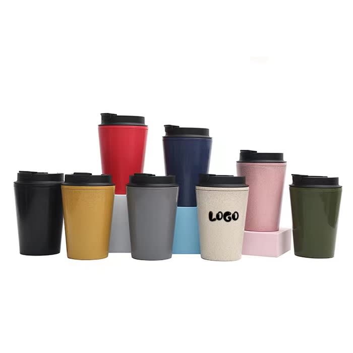 Double Wall Wheat Straw Coffee Cup with Lid