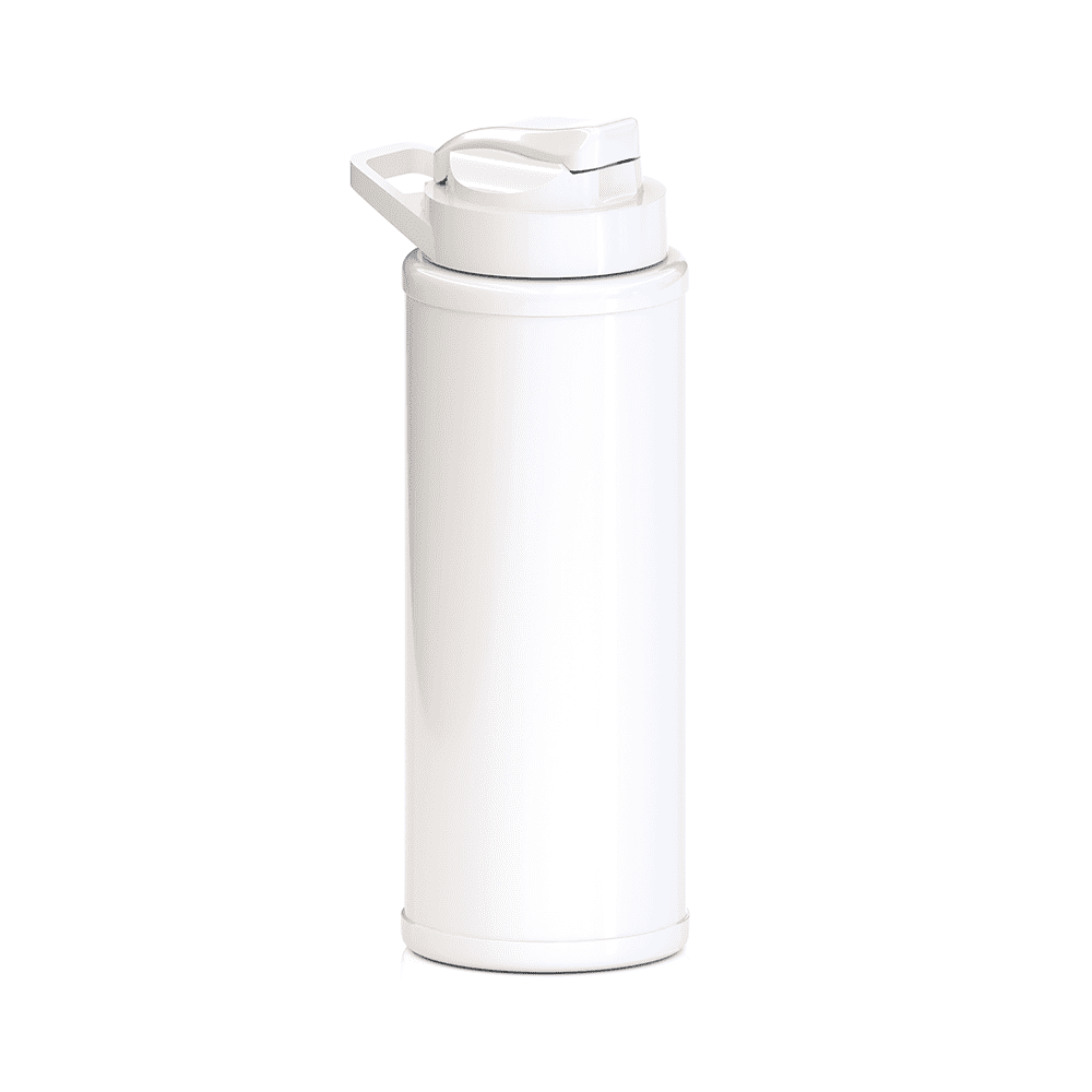 A drink bottle in white, featuring a secure lid and a branding logo. Holds 800ml of liquid.