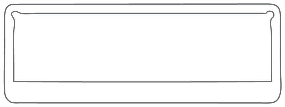 A rectangular product outline in a simple grey design, featuring rounded edges and two notches at the top.