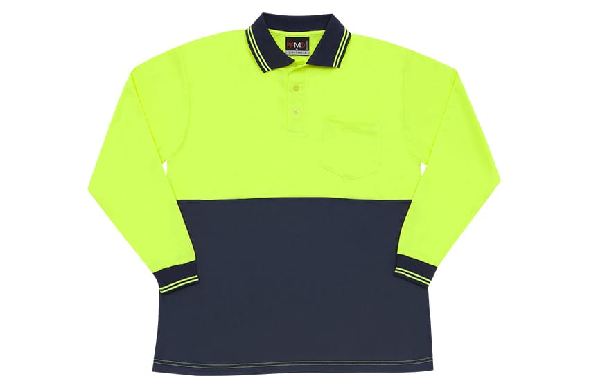 Hi Vis Long Sleeve Polo - PS101L Image Yellow/Navy