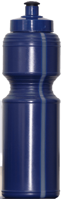A drink bottle in navy blue with a screw-top lid and a textured grip. It has a logo on the side.