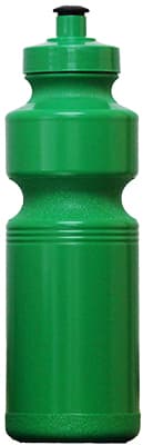A green drink bottle with a screw-on lid and a logo on the side.