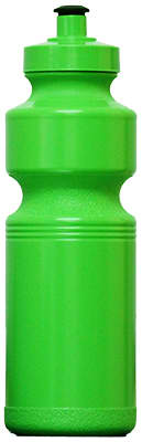 A green drink bottle with a sports cap and a textured grip design. It has a logo on the side.