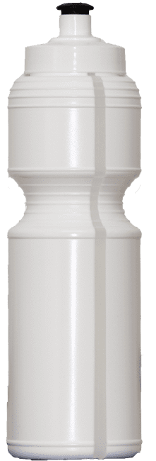 A drink bottle in white, featuring a distinctive design and a black cap, holds 800ml of liquid.