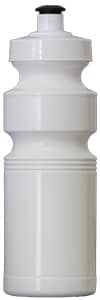A drink bottle in white, featuring a textured design and a black flip top lid, with a logo displayed.